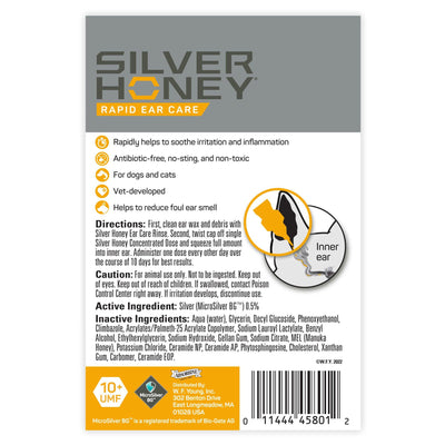 Back of packaging of Silver Honey doses.