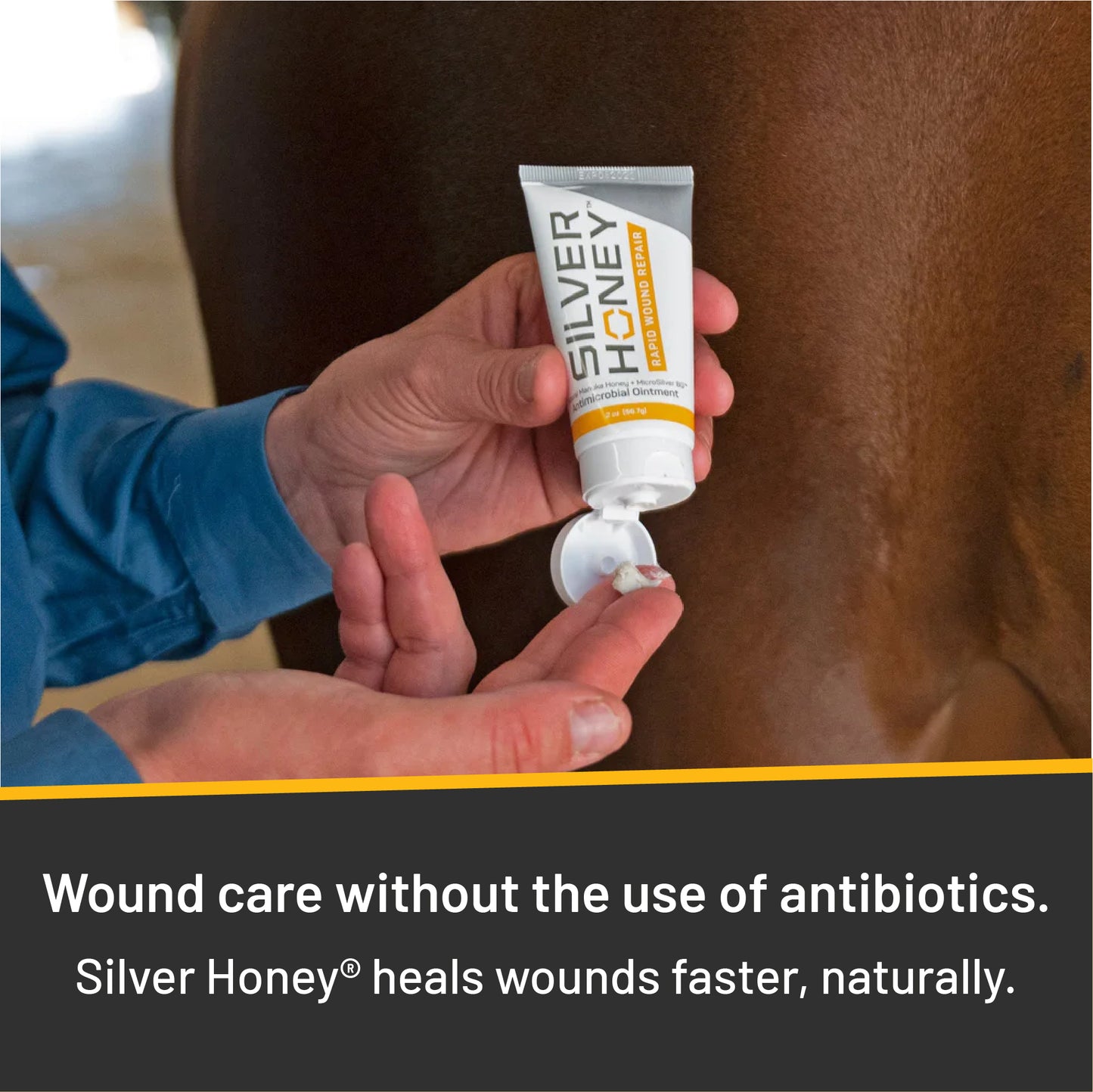 Silver honey rapid wound repair ointment. Wound care without the use of antibiotics. Heals wounds faster naturally.