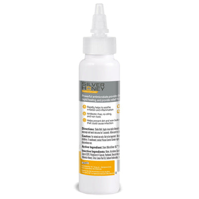 Silver Honey Rapid Ear Care Rinse.  Back label of the bottle.
