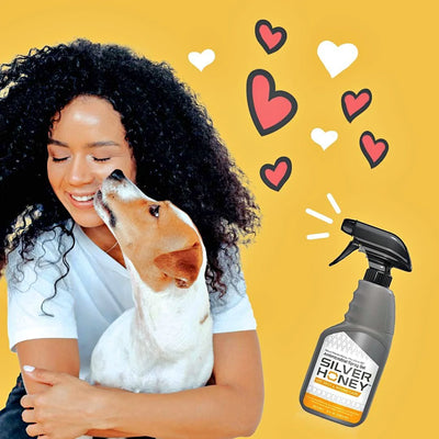 graphic of happy woman and dog 