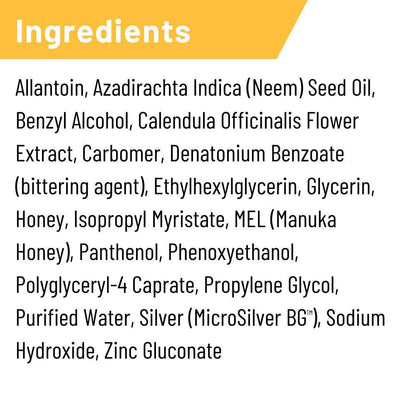 Ingredients label with all the ingredients found in Silver honey ointment