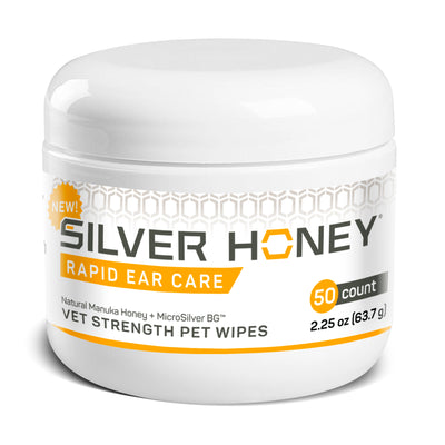 Silver Honey rapid ear care vet strength pet wipes product packaging front