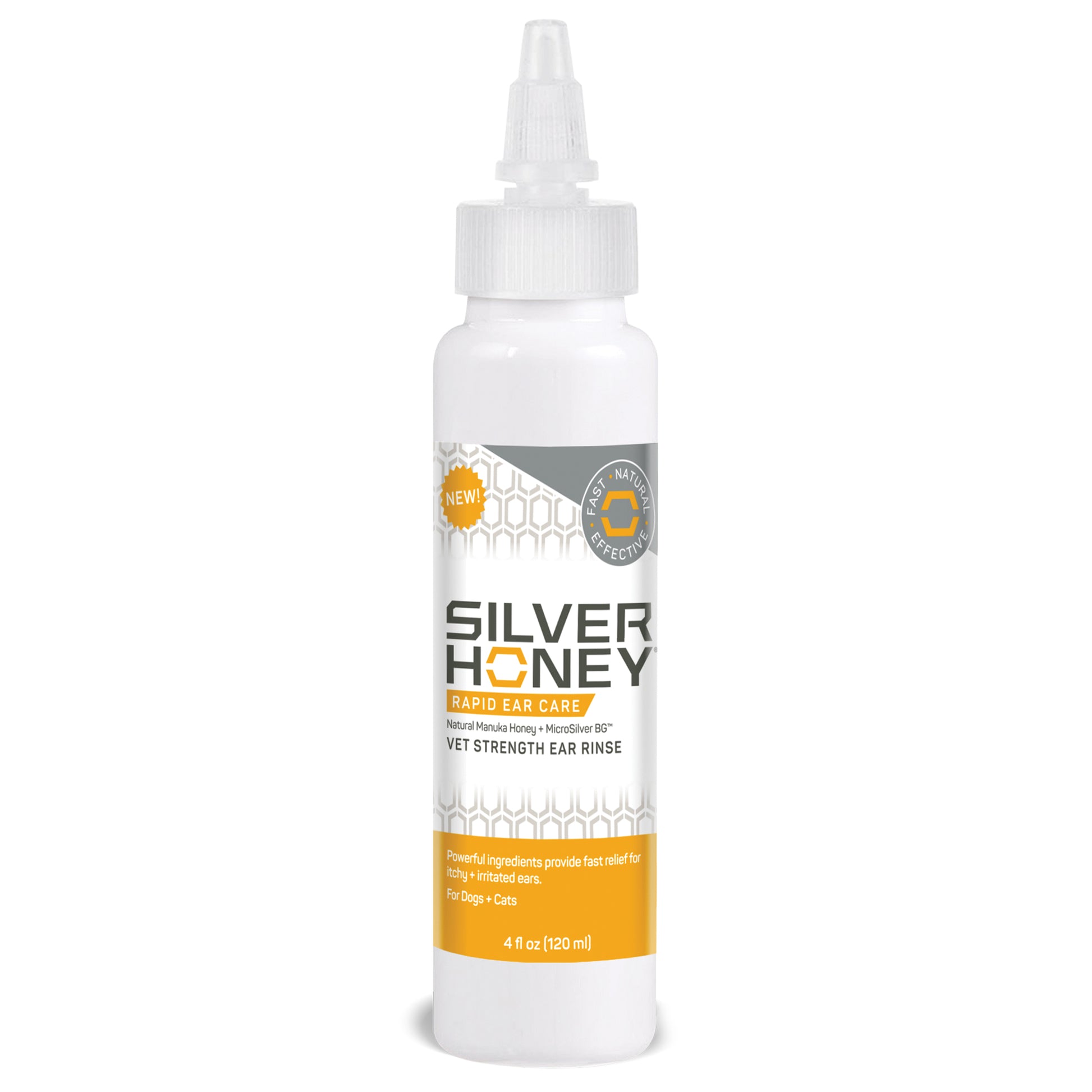 Silver honey rapid ear care vet strength rinse packaging front